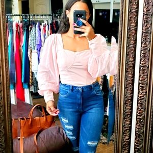 Sold! Yilibasha Pink Princess Corset Top W/ Long Billowy Sleeves Size Large